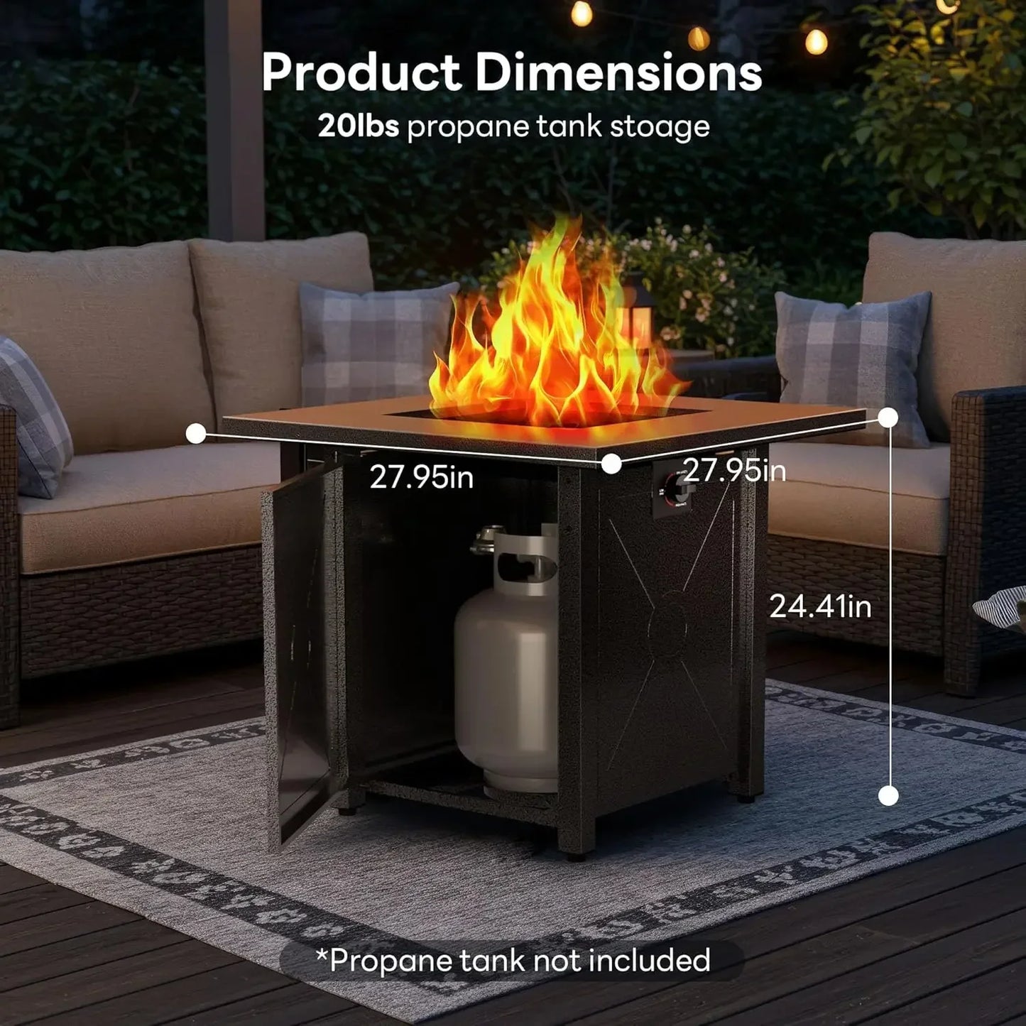 28" Propane Fire Pit – 3‑in‑1 Multi‑Use Outdoor Fire Pit Table with Lid & Lava Rocks