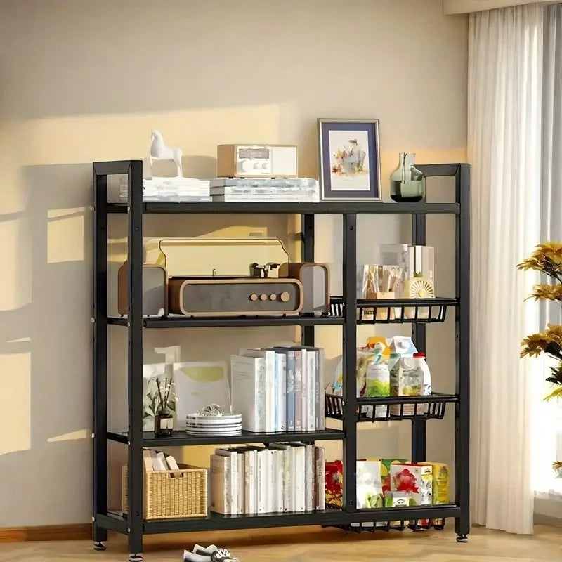 4‑Tier Removable Cabinet Storage Rack – Black Metal Vegetable & Fruit Organizer