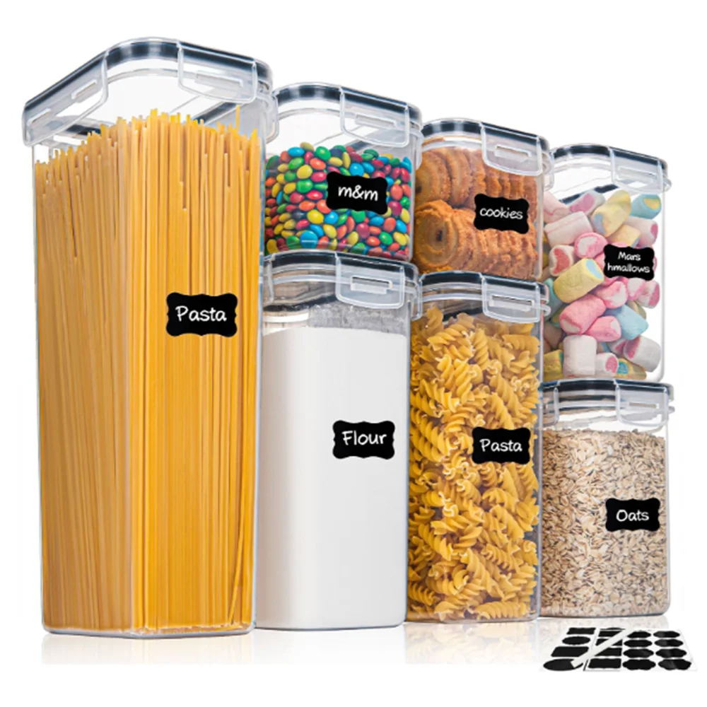 7pcs Food Container Set BPA Free Plastic Airtight Storage Box With 10stickers and Pen