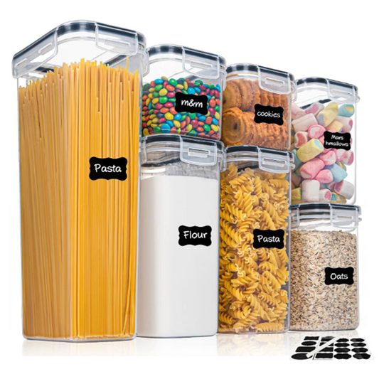 7pcs Food Container Set BPA Free Plastic Airtight Storage Box With 10stickers and Pen