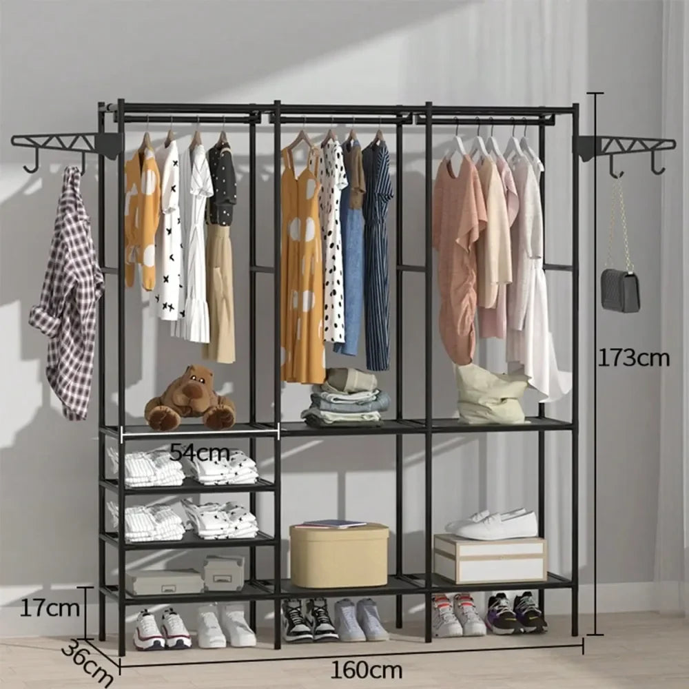 Clothes Rack With 3 Hanging Rods, 63 Inch Extra Large Capacity Wardrobe Closet, MultiLayer Shelves