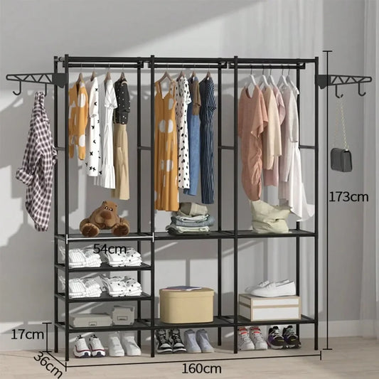 Clothes Rack With 3 Hanging Rods, 63 Inch Extra Large Capacity Wardrobe Closet, MultiLayer Shelves