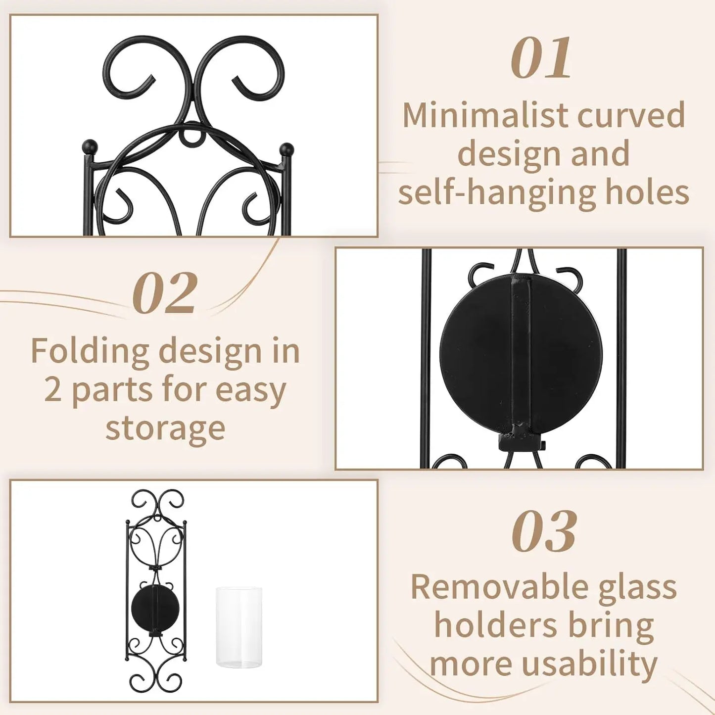 Set of 2 Black Candle Holders for Pillar Candles