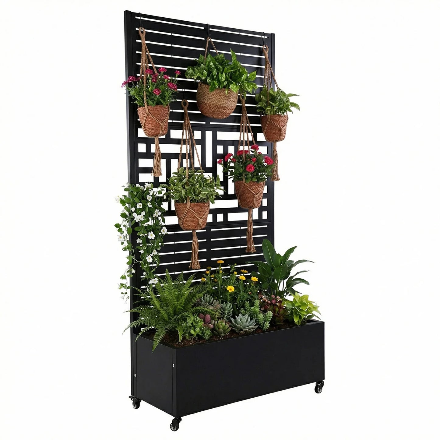 Metal Planter Box with Trellis Climbing Plants and Wheels 70.87x35.43x15.75 Inch, Privacy Planters with Drainage Holes