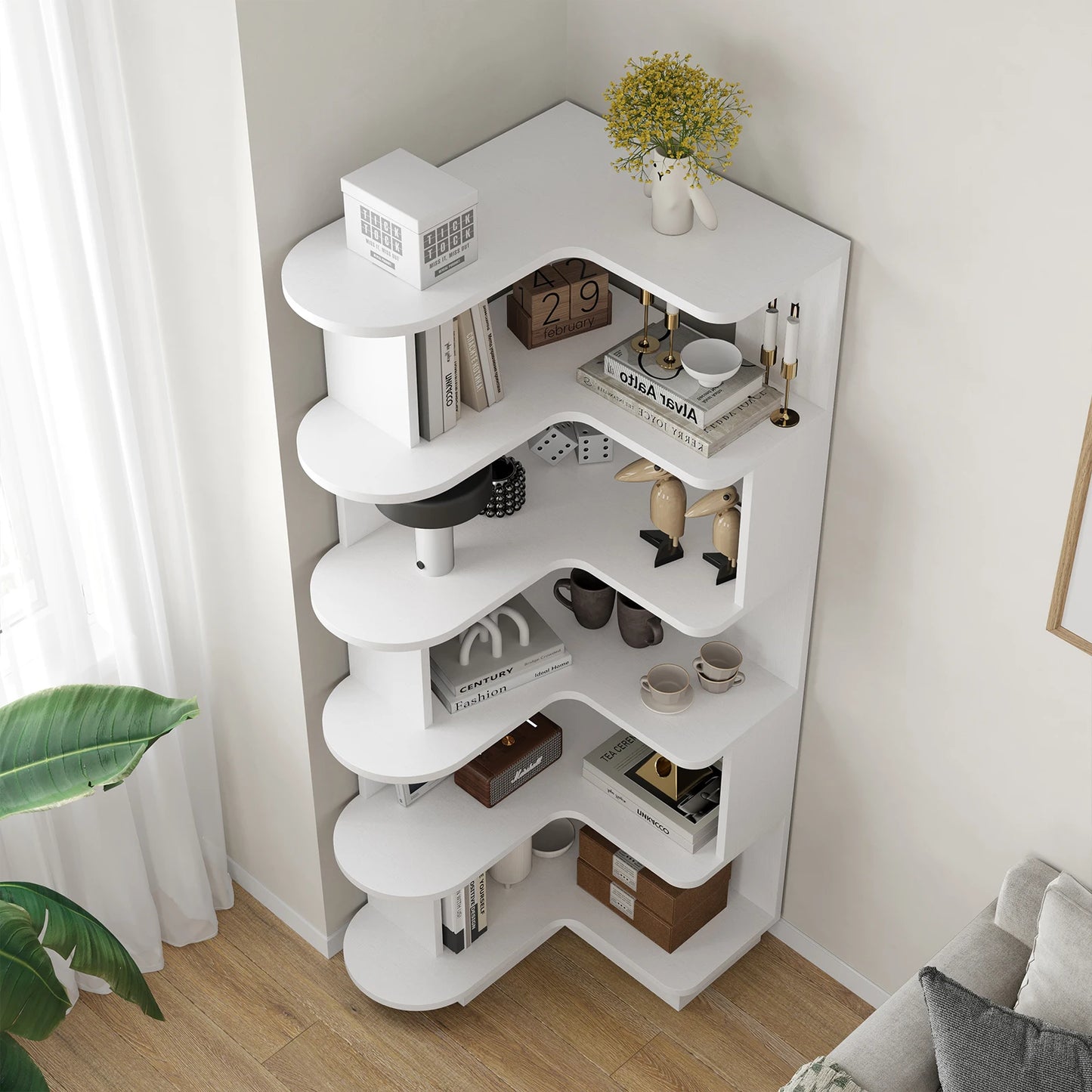 5-Tier L-Shaped Corner Bookshelf | Freestanding Storage & Display Rack