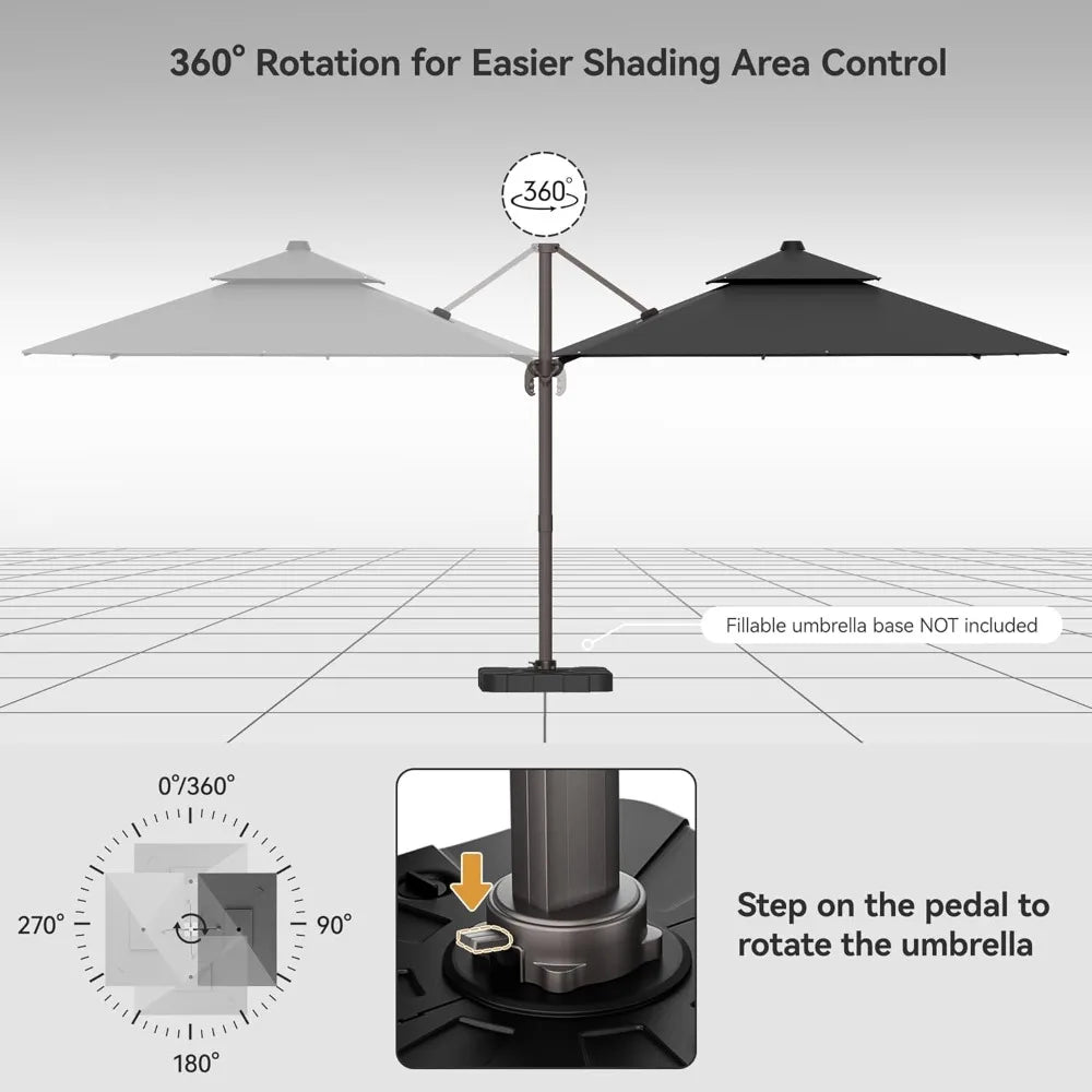 9x12FT Cantilever Patio Umbrella - Heavy Duty Double Layer Offset Design with 360° Rotation