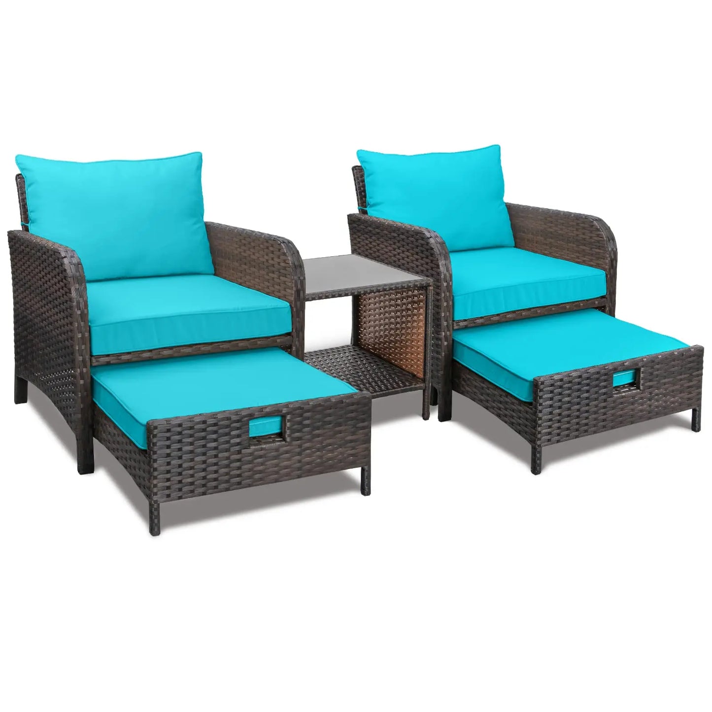 5‑Piece PE Wicker Patio Conversation Set – Lounge Chairs with Cushions, Ottoman & Side Table