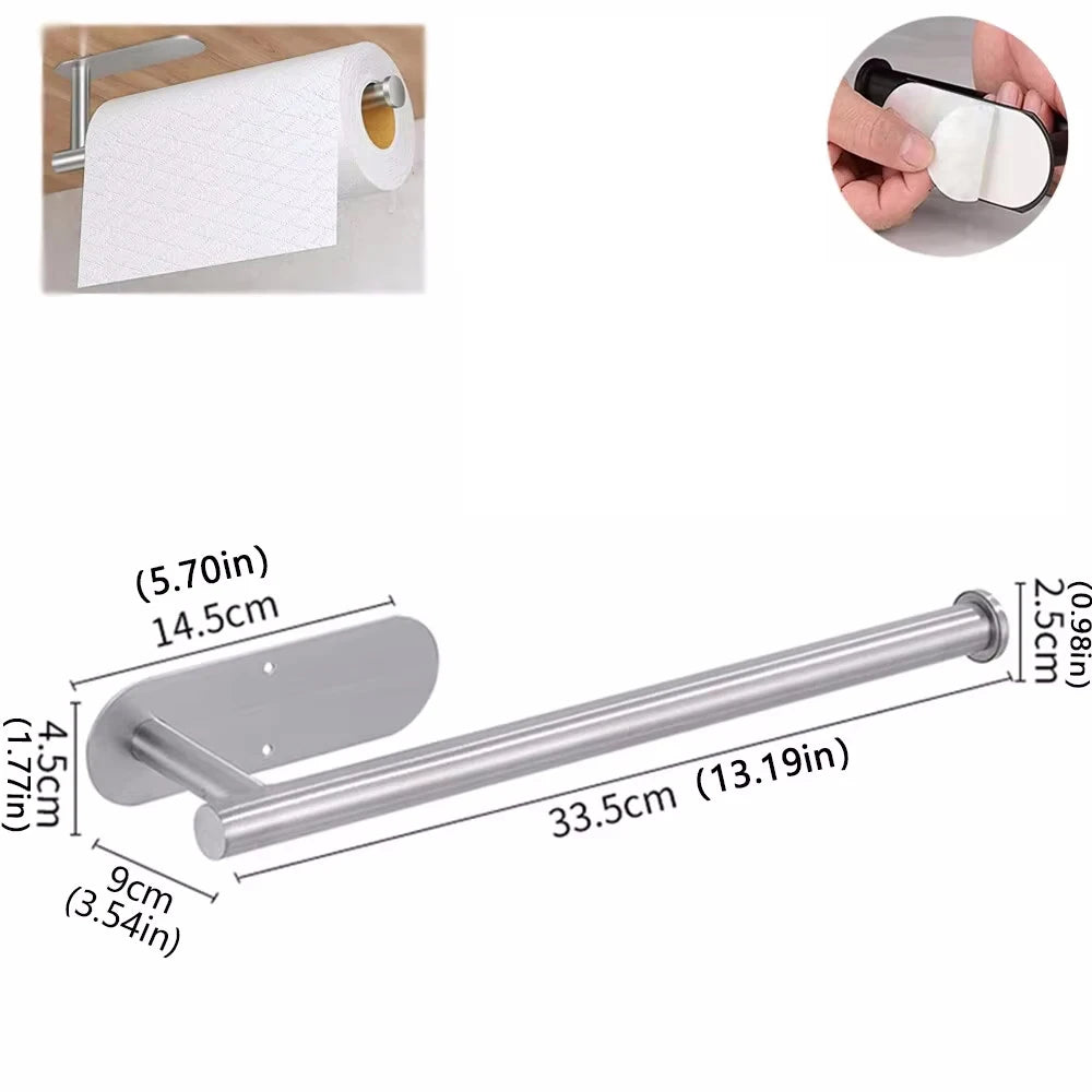 Adhesive Paper Towel Holder for Kitchen – Roll Tissue Dispenser & Bathroom Storage Rack