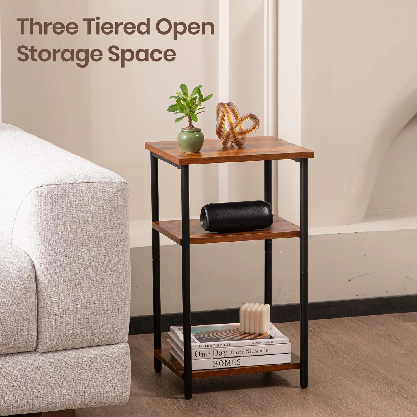3-Tier End Table Side Tables with Adjustable Feet
