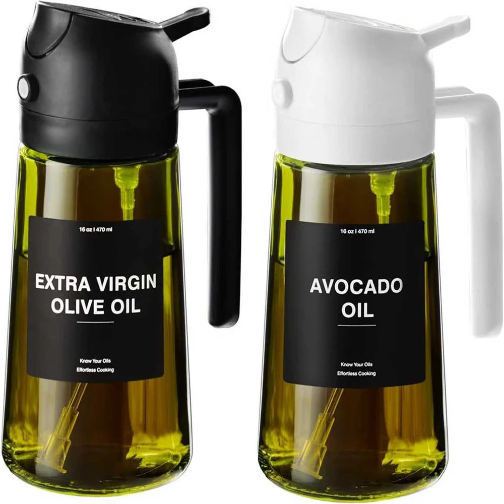 470ml Oil Sprayer for Cooking, 2-in-1 Olive Oil Dispenser and Oil Spray Bottle, Oil Spray with Stickers