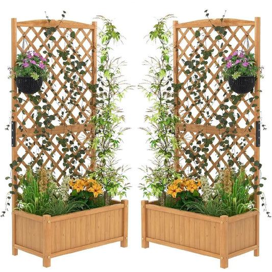Raised Garden Bed Outdoor Set, 35.5x17.5x71-inch Planter Box with Trellis and Removable Bottom, Ideal for Patio, Balcony, or Yard