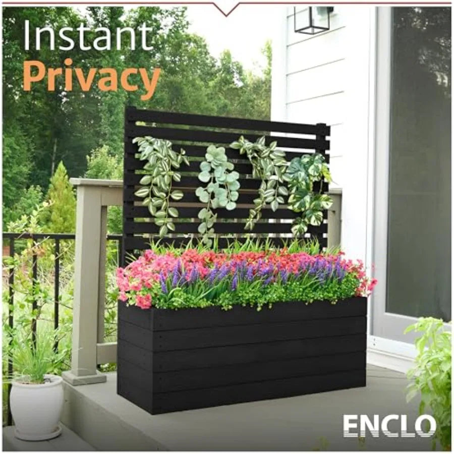 4 ft H x 3.5 ft W x 1.2 ft L Enclosed Wood Privacy Screen with Planter Box Raised Garden Bed and Trellis for Climbing Plants