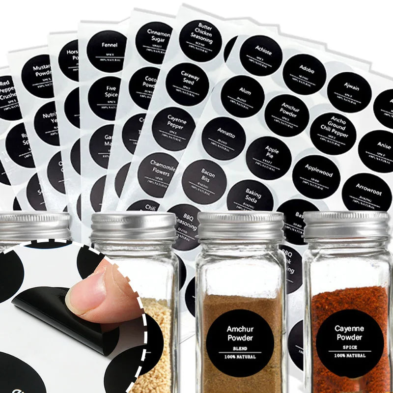 275-PCS Spice Jar Storage Labels - Self-Adhesive, Waterproof, Preprinted, Transparent, Black Letter Stickers for Kitchen Spice Jars