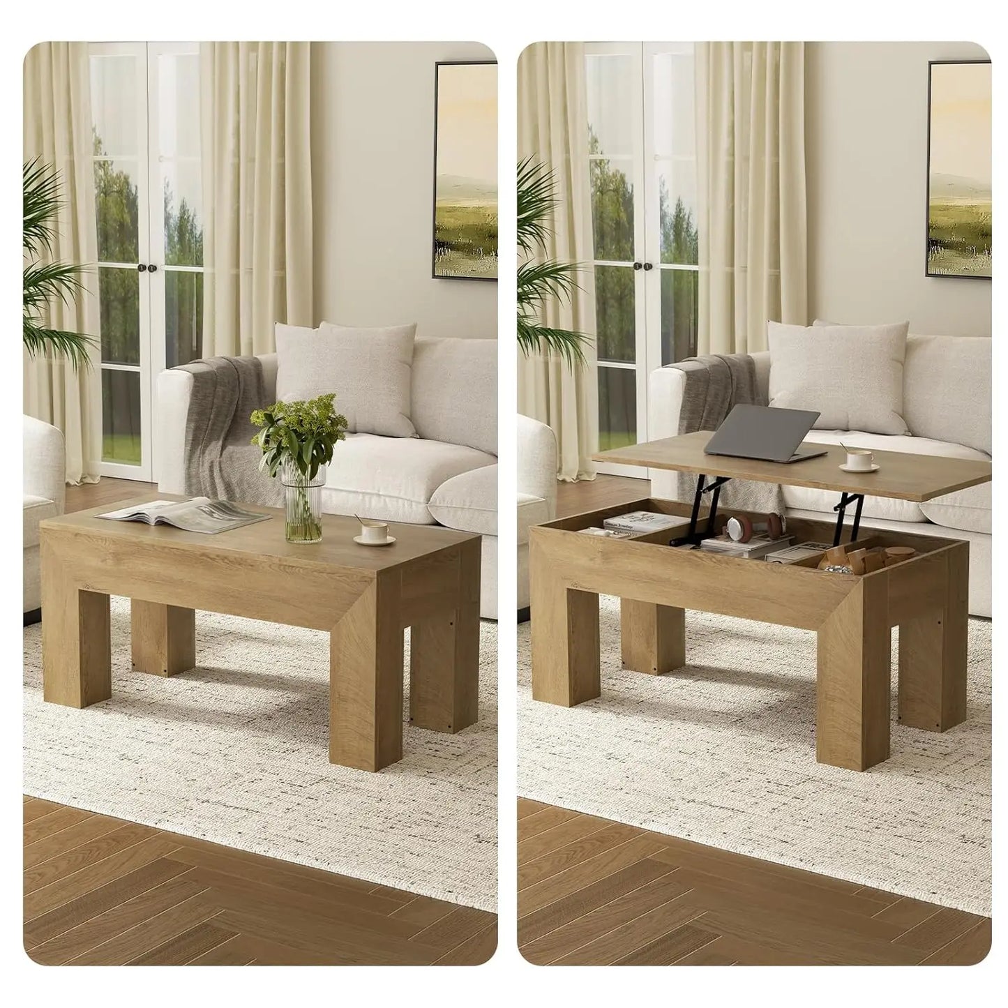 41" Lift Top Coffee Table, Wooden Rectangle with Hidden Storage