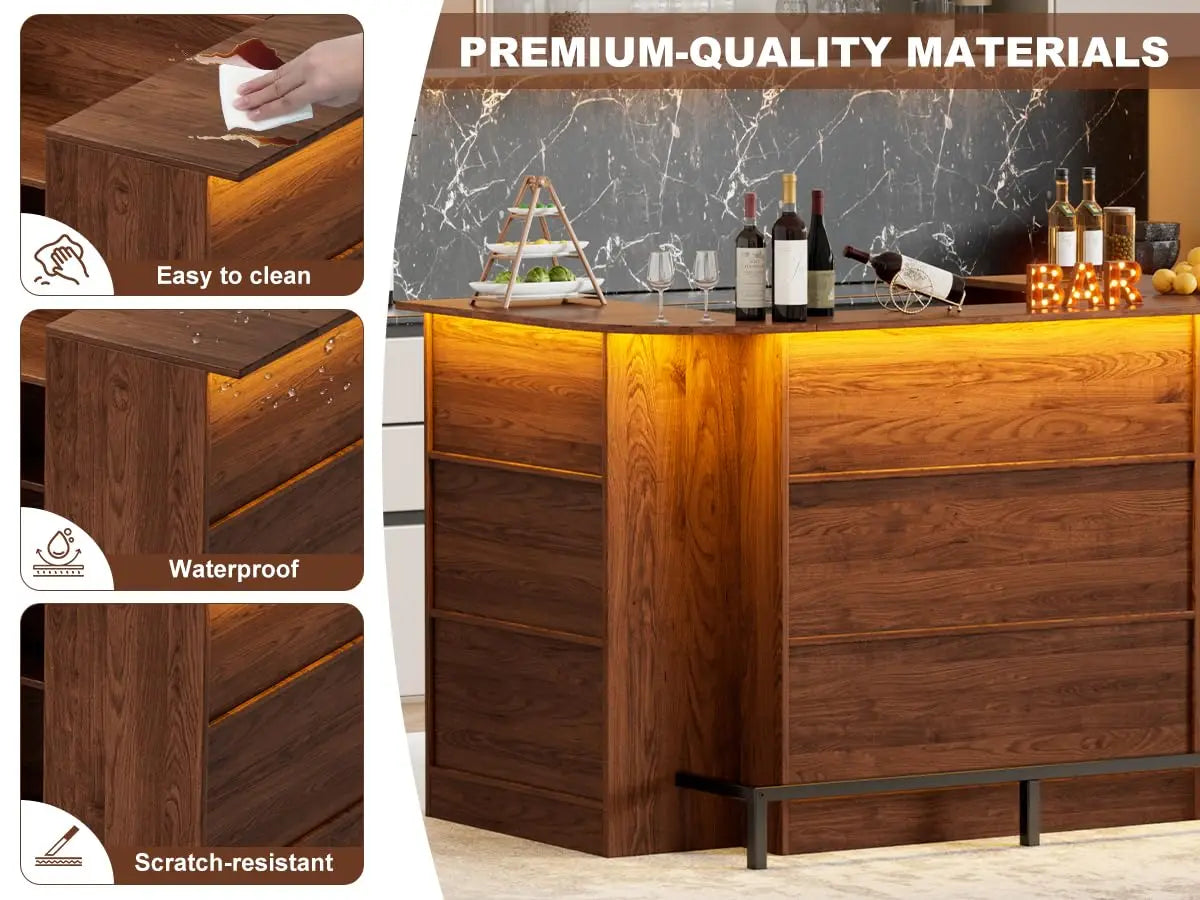 Home Unit Bar Cabinet with LED Light & Stemware Holders, 3 Tier Liquor Storage Cabinet
