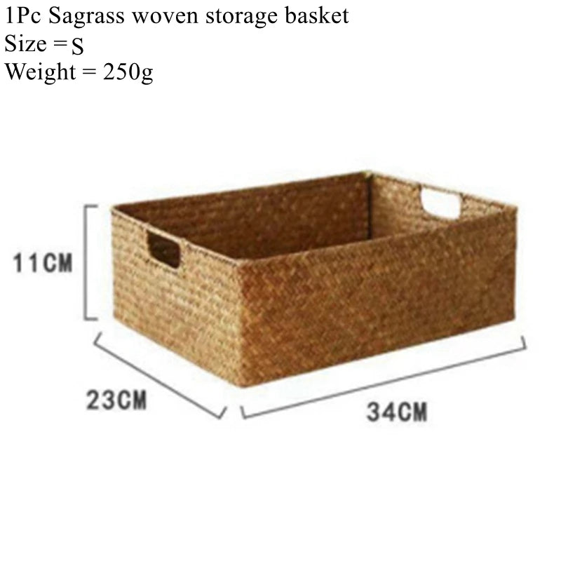 Multi-Purpose Seagrass Organizer Bin | Decorative Rattan-Style Storage