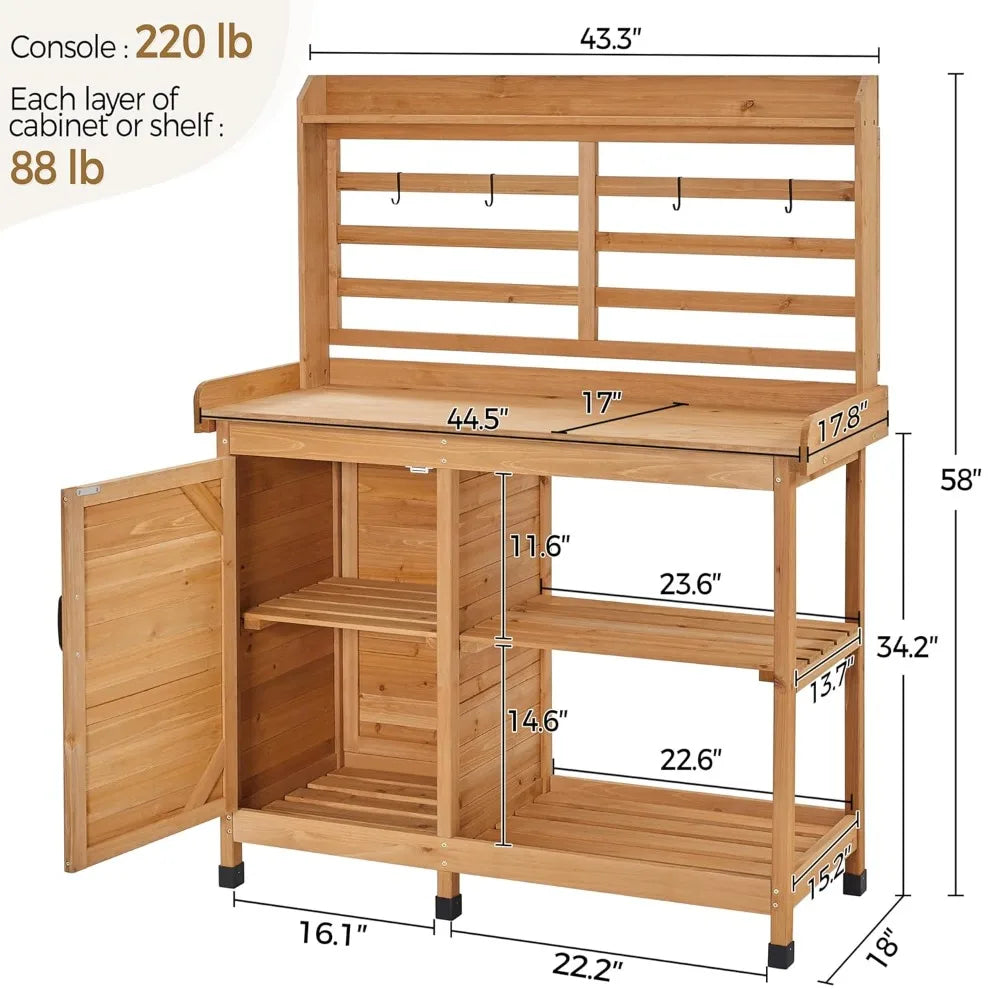 Outdoor Potting Bench with Storage Cabinet Shelf