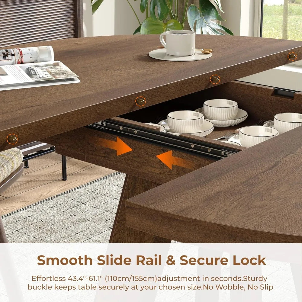 Extendable Round Dining Table for 4-8, Modern Kitchen Oval Dining Table with Removable Leaves Space Saving, Wood Base