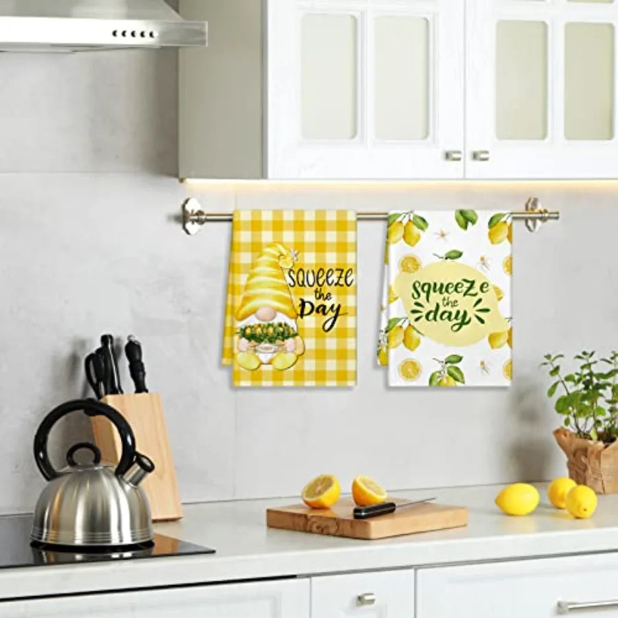 6 Pcs Lemon Kitchen Towels  Dish Towel Set 18 x 28" Ultra Absorbent Yellow Hand Towels Tea Towels for Cooking/Baking