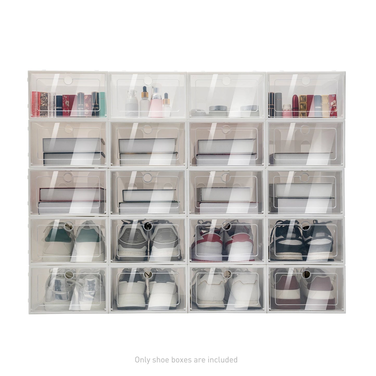 Foldable Flip Shoe Boxes Set (20/24 PCS) – Stackable Clear Plastic Shoe Storage Containers, 13" × 9" × 5.5"