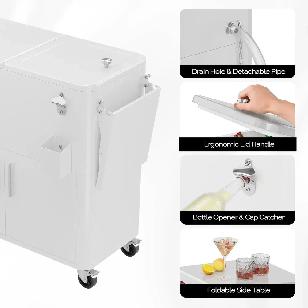 80QT Rolling Patio Cooler – Outdoor Party & Picnic Ice Chest Cart with Wheels