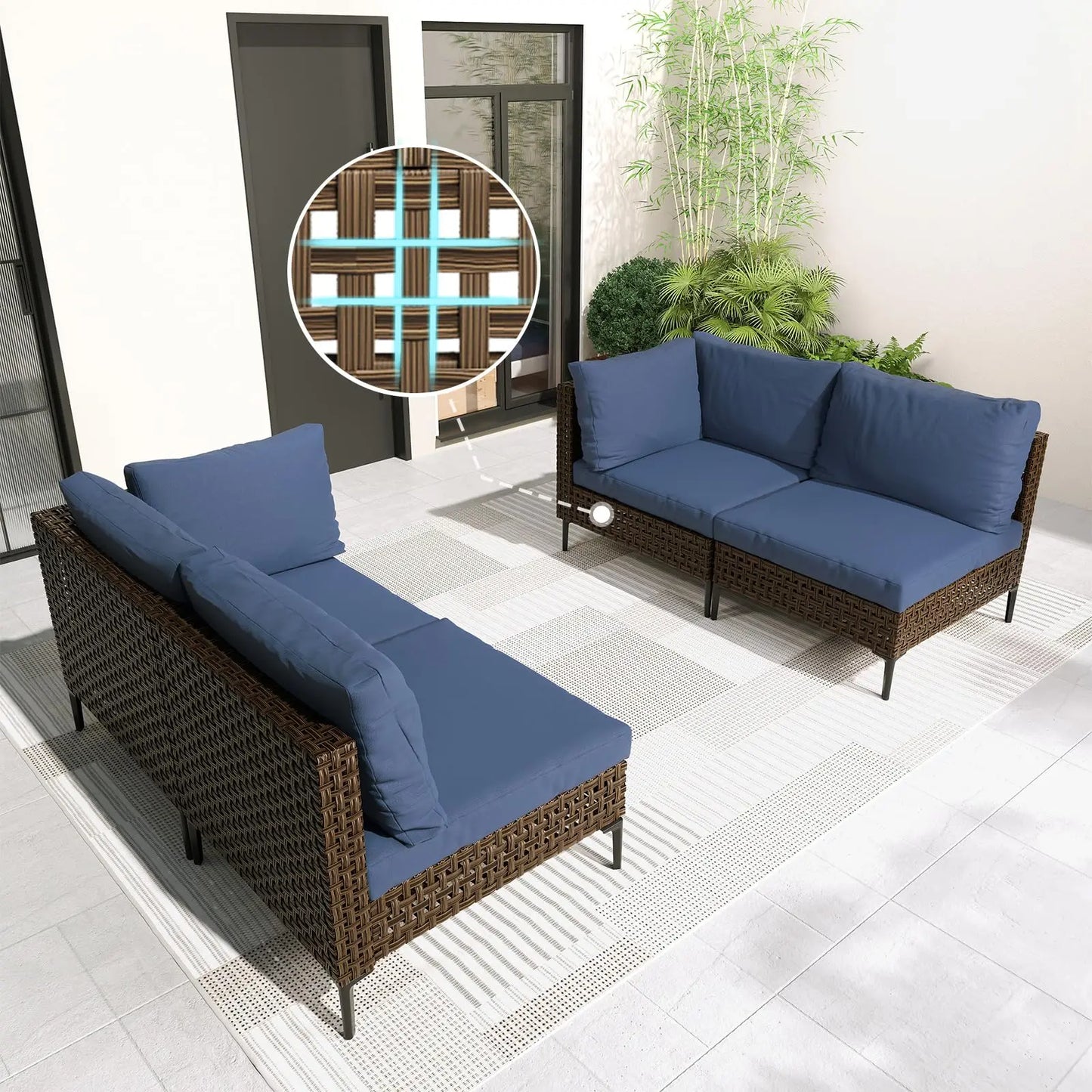 7‑Piece Outdoor Conversation Set – Wicker Sectional Patio Sofa with Water‑Resistant Thick Cushions