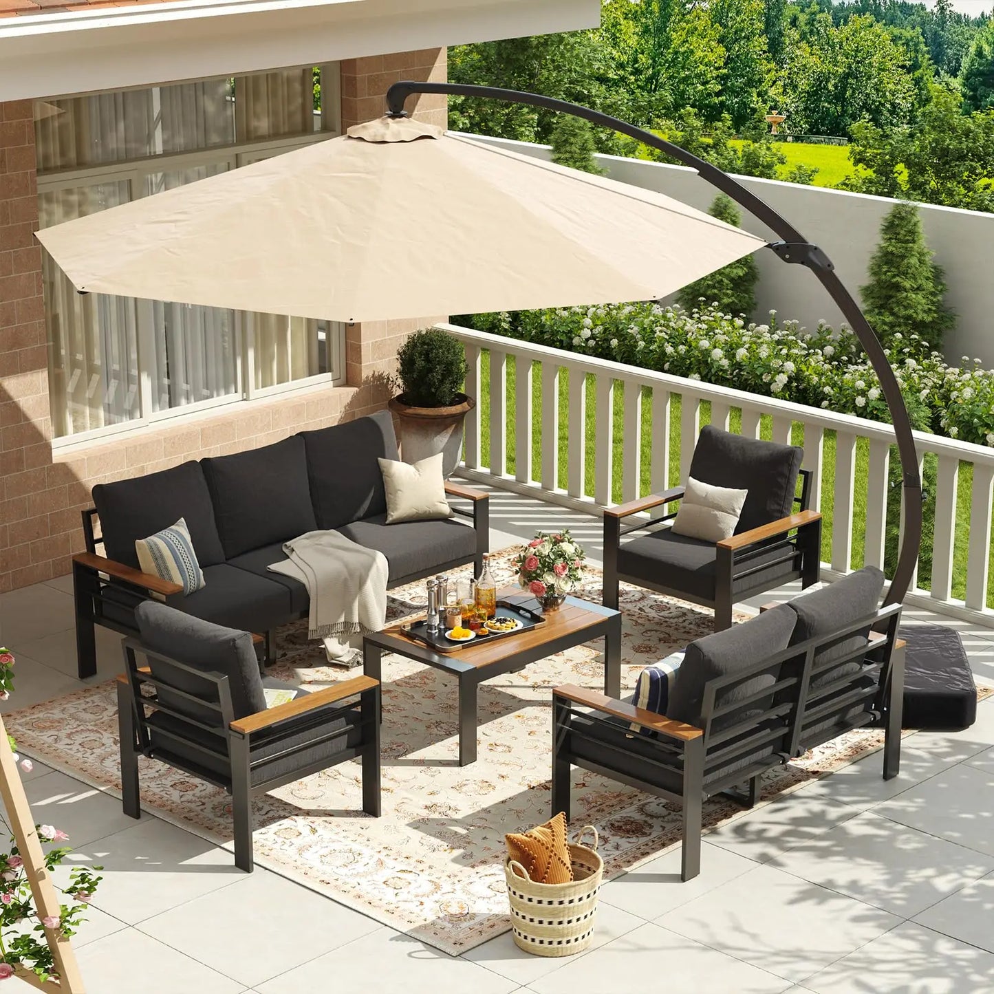 7‑Seat Aluminum Patio Furniture Set – Oversized Outdoor Sectional with Washable Thick Cushions & Coffee Table