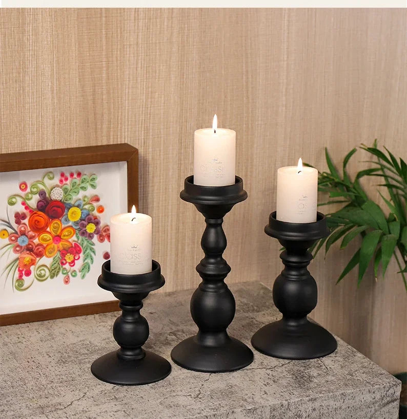Nordic Statuesque Pillar Candle Holders – Matte Black Metal Accent Set (Sold Individually or Set of 3)
