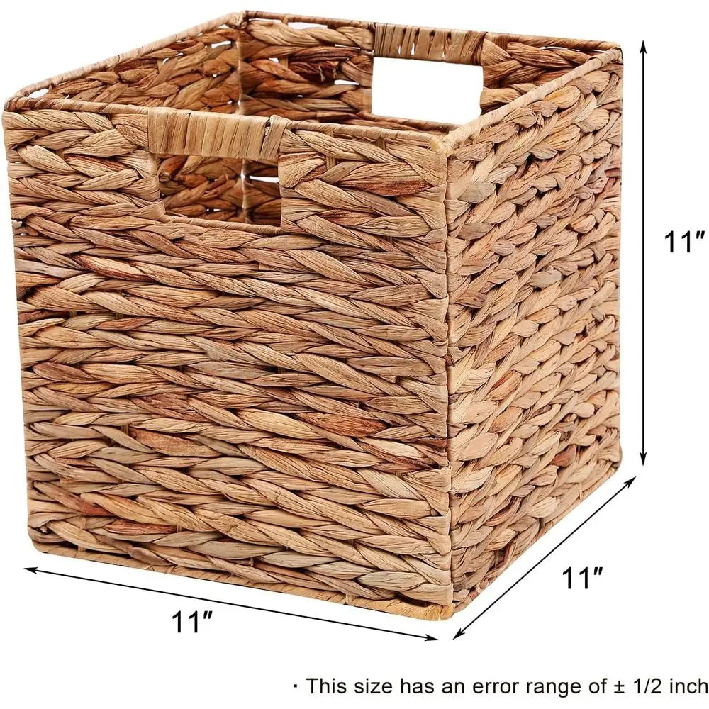 11x11in Wicker Storage Basket Set of 2 Collapsible Cube Storage Baskets, Storage Bins with Built-in Handles