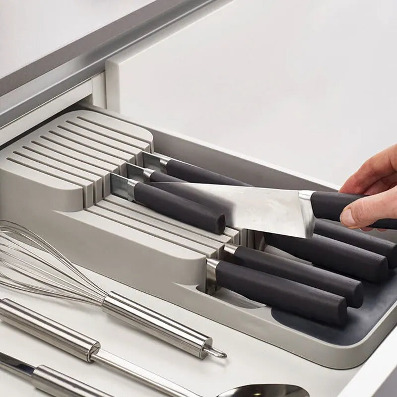 Kitchen Drawer Cutlery Storage Tray Knife Holder Spoon Forks Tableware Organizer Container For Spice Bottles Knives