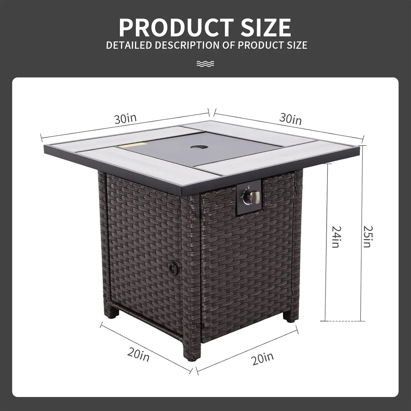 30" Outdoor Wicker Propane Fire Pit – Tabletop Design with Waterproof Cover