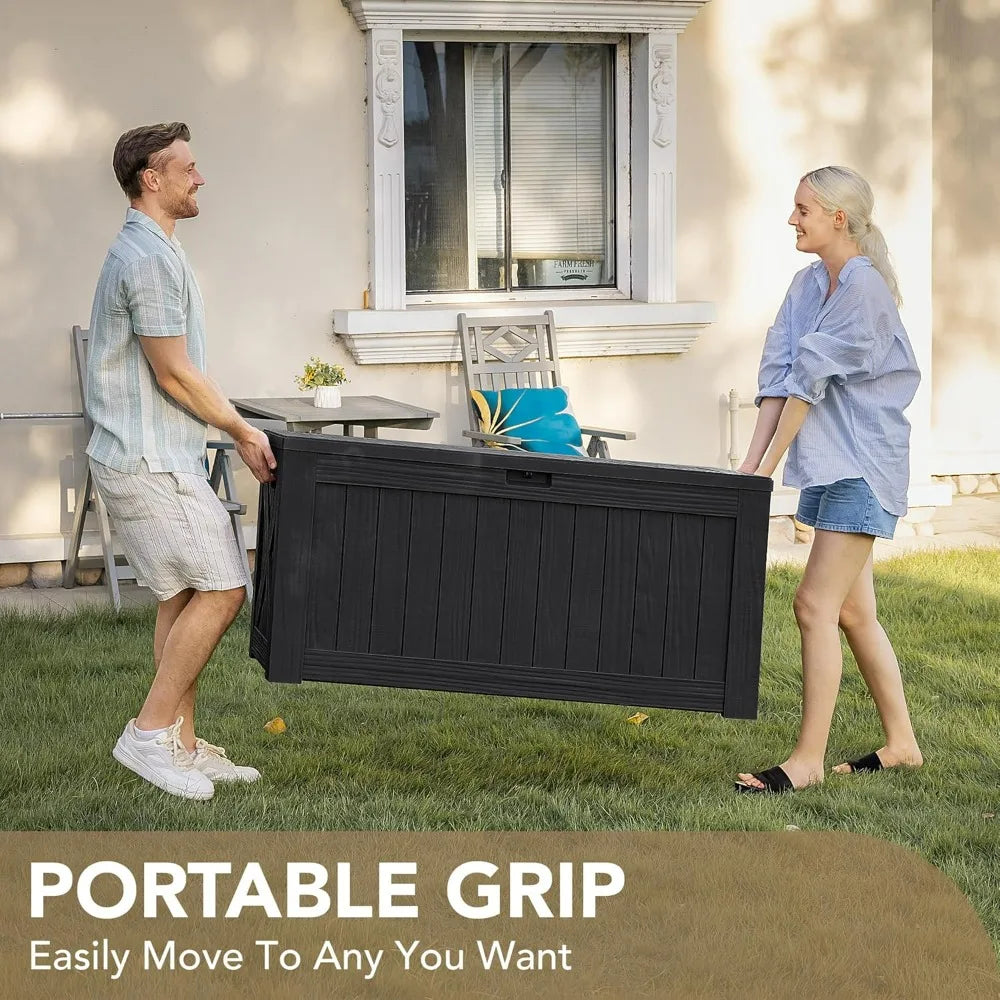 120‑Gallon Resin Deck Box – Large Waterproof Outdoor Storage Bench for Patio with Lockable Lid