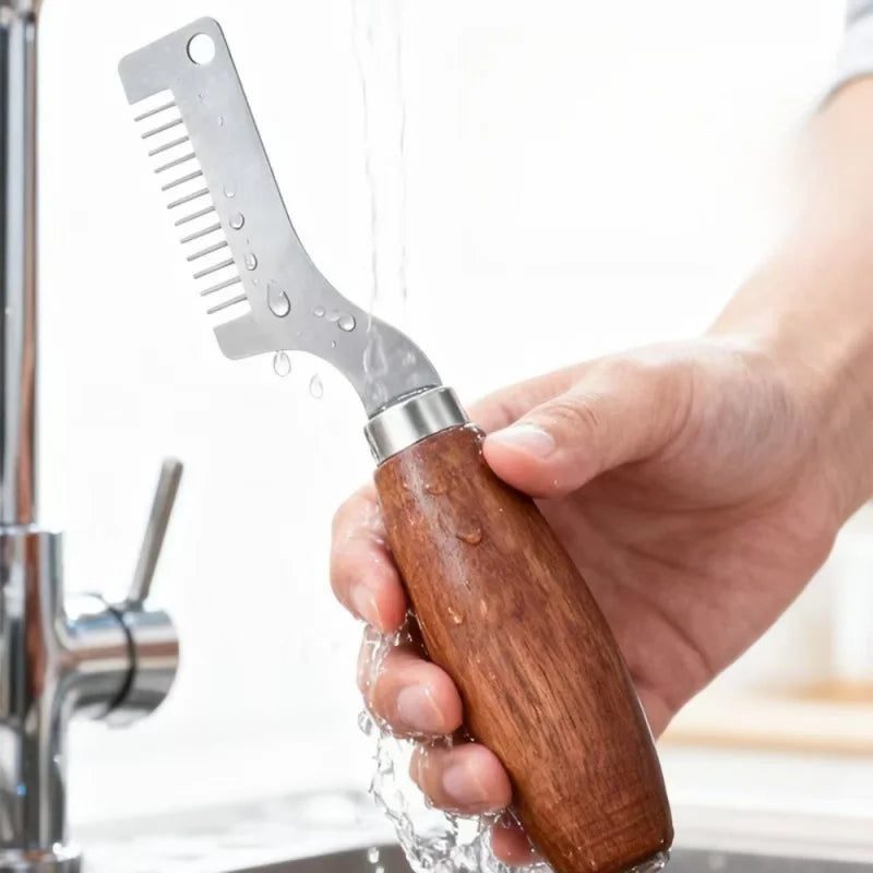 Stainless Steel Scallion Slicer Knife – Wooden‑Handle Vegetable Shredder & Kitchen Cutting Tool