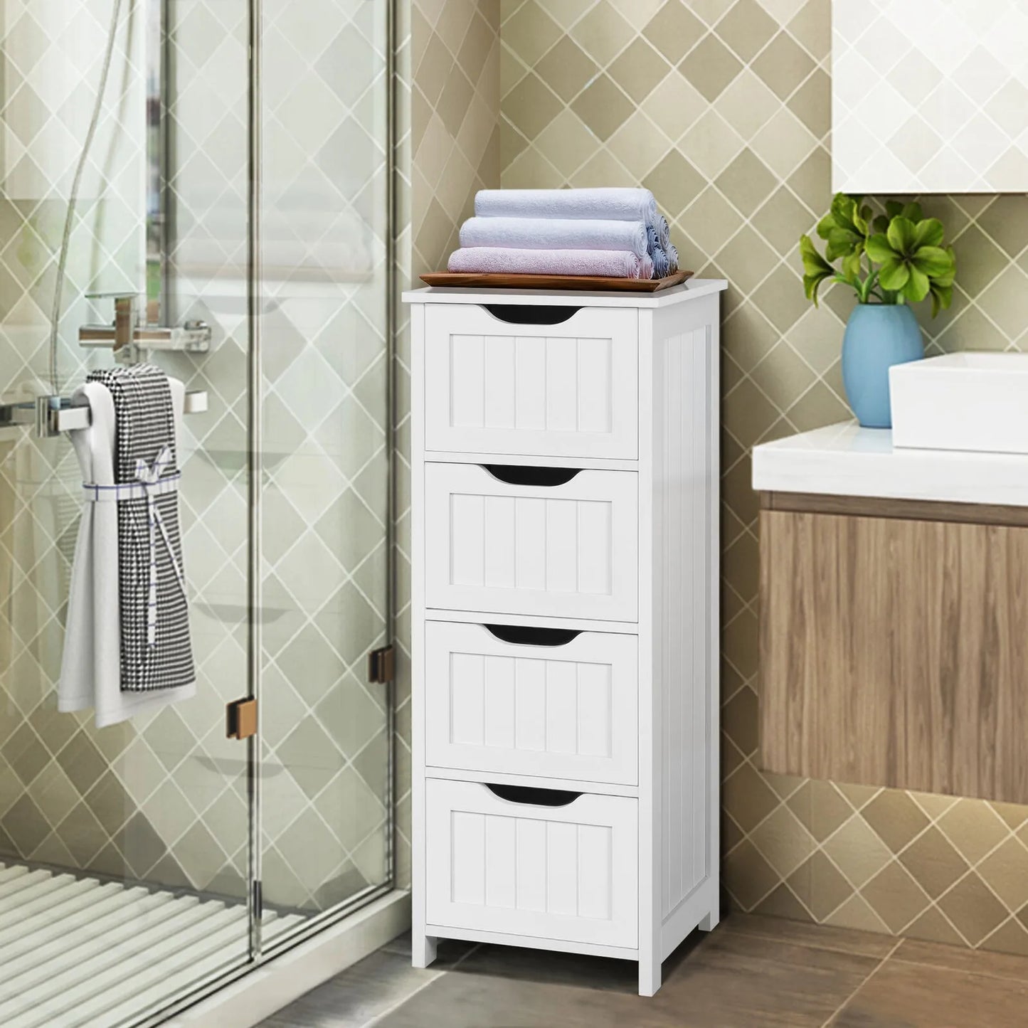 4-Drawer Bathroom Floor Cabinet Storage Organizer Free Standing