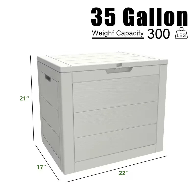 35-Gallon Outdoor Storage Box Waterproof UV-Resistant Lockable for Garden Tools Furniture Toys - Indoor/Outdoor Organizer