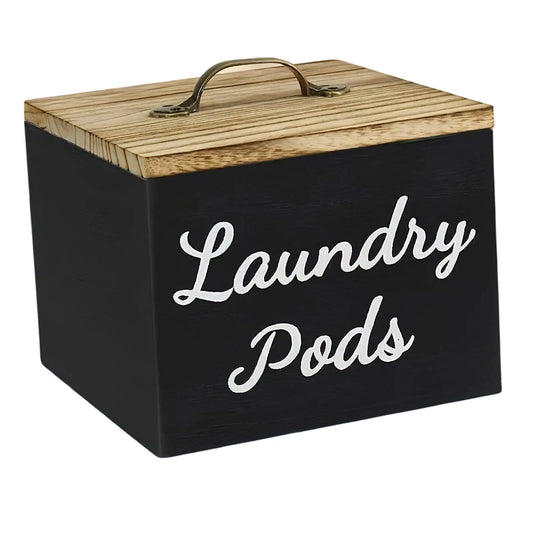 Wooden Laundry/Dishwasher Pod Holder Dispenser with Lid for Organized Washroom or Kitchen