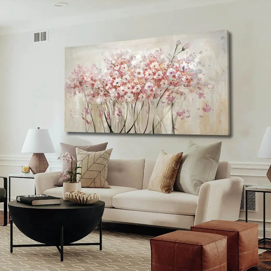 White Floral Oil Painting Canvas Art Wall - Botanical Picture Graffiti Wall Art for Bedroom, Living Room