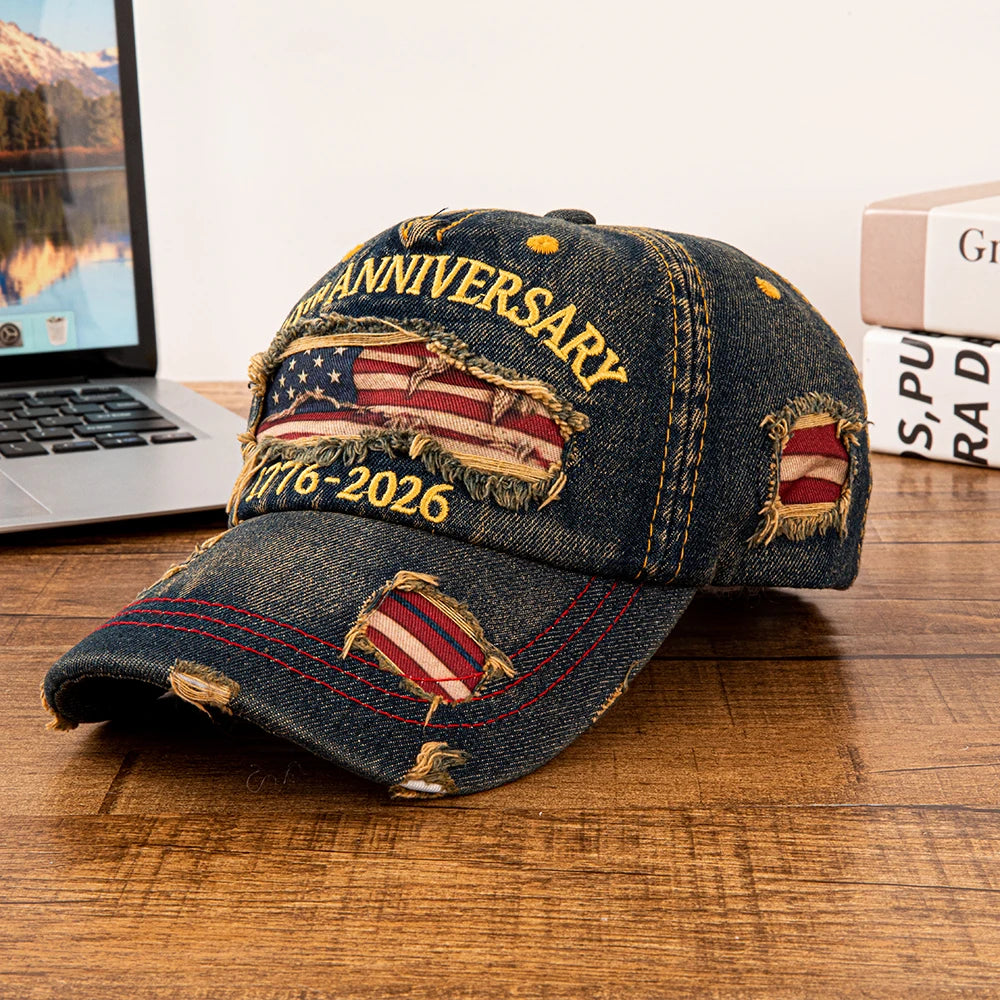 Vintage USA 250th Anniversary Distressed Denim Baseball Cap - Adjustable