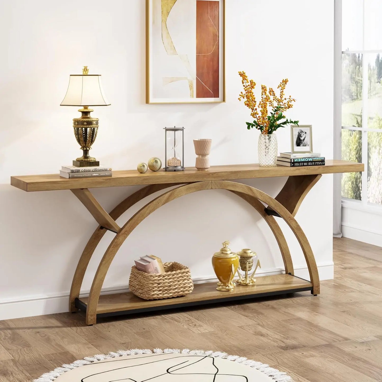 70" Console Table with Storage Shelf, Narrow Long Sofa Table Behind Couch Table