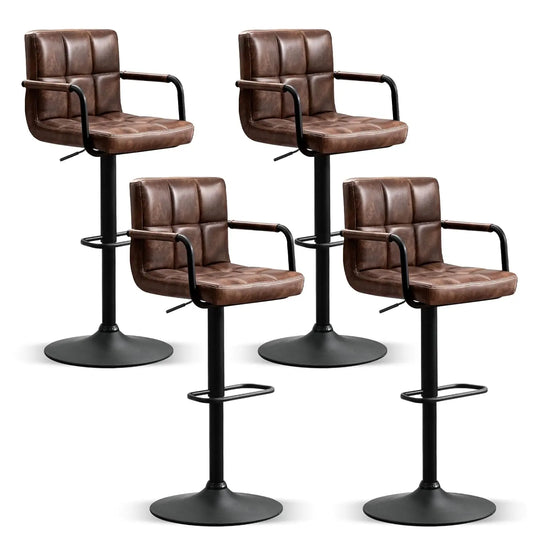 Swivel Bar Stools Set of 4, Adjustable Kitchen Counter Height with Arms, PU Leather Upholstered