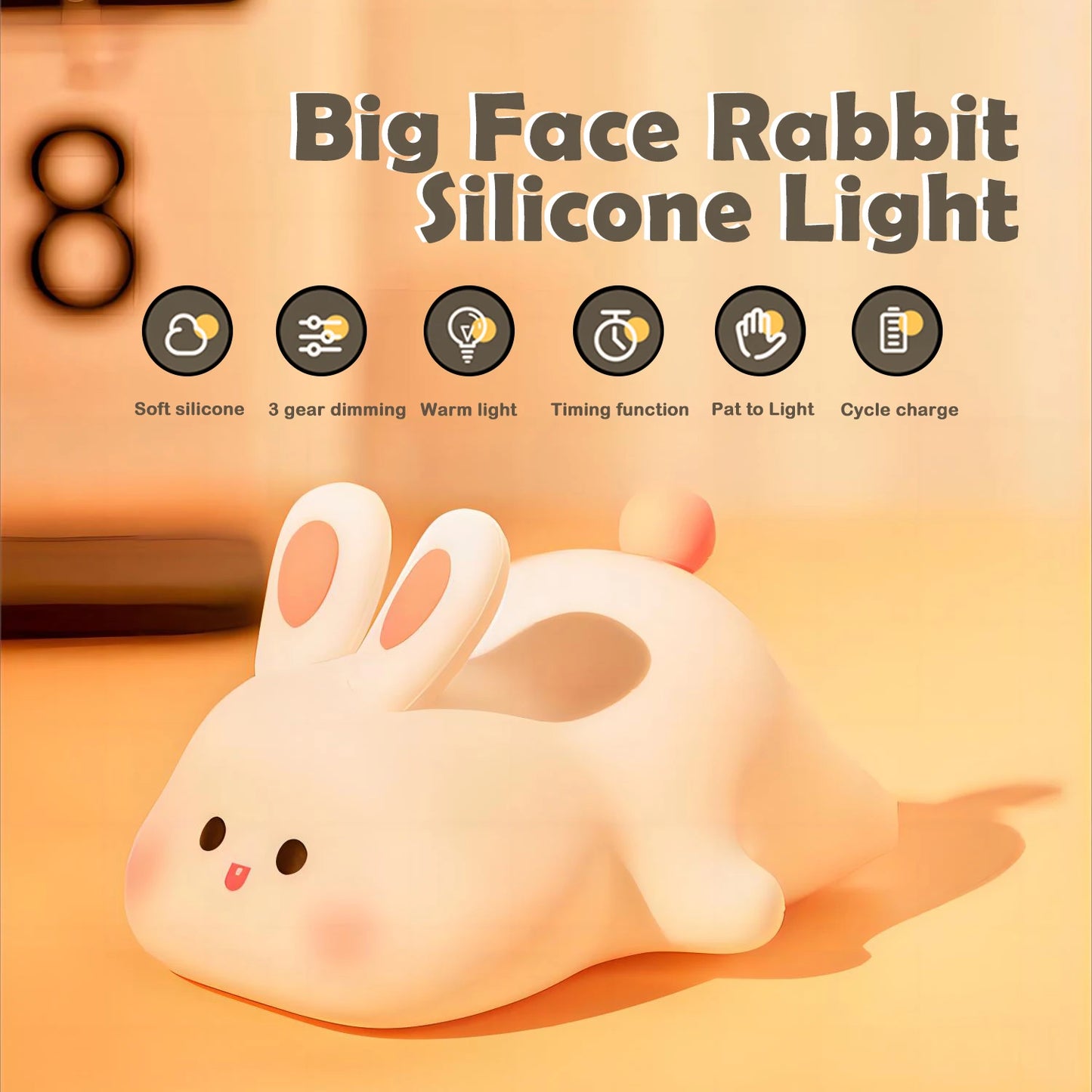 LED Night Light, Rabbit Animal, Dimmable USB Rechargeable