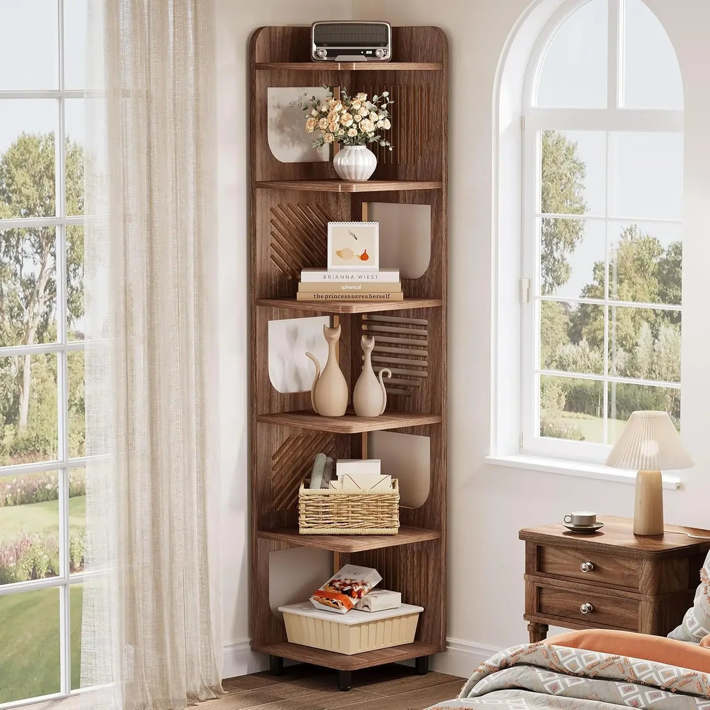 Freestanding Corner Display Shelf | Narrow Bookshelf & Storage Organizer