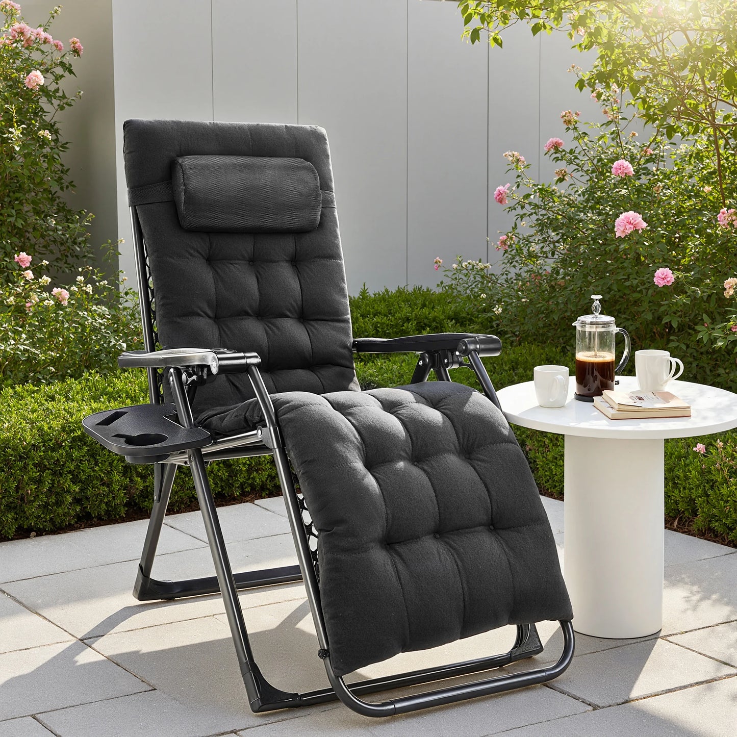 Zero Gravity Recliner Chairs, Set of 2 – Portable Outdoor Lounge Chairs with Cup Holder Trays & Adjustable Pillow