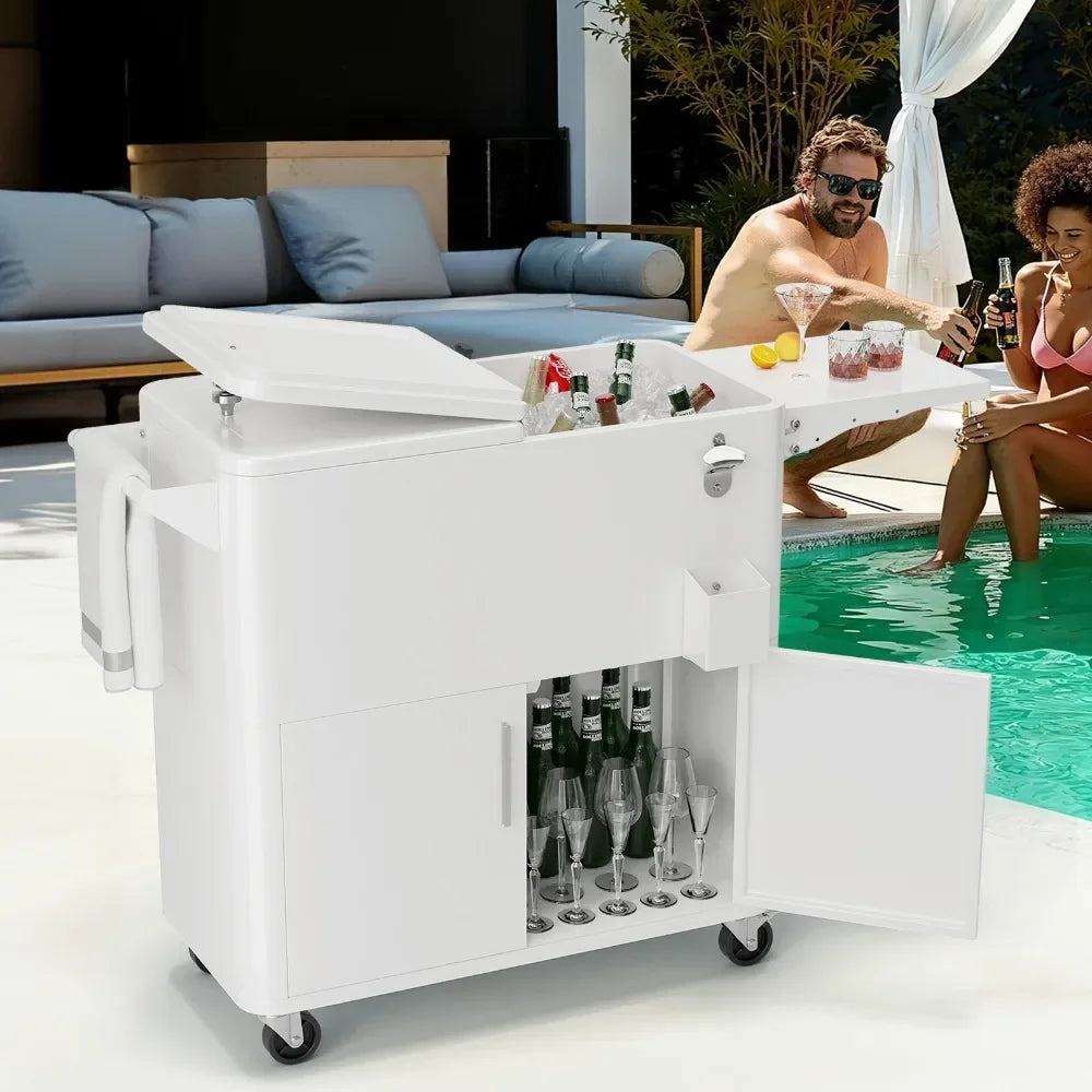 80QT Rolling Patio Cooler – Outdoor Party & Picnic Ice Chest Cart with Wheels