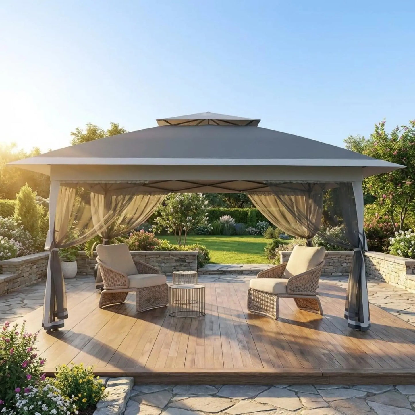 12x12FT Outdoor Canopy Tent, Height Adjustable Pop Up Gazebo With Mosquito Net & 4 SandBags For Backyard Party Camping