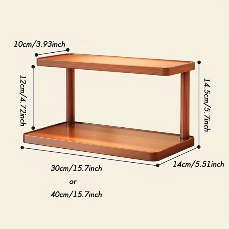 Versatile 2-Tier Wooden Storage Rack for Kitchen & Tea Room - Countertop Organizer