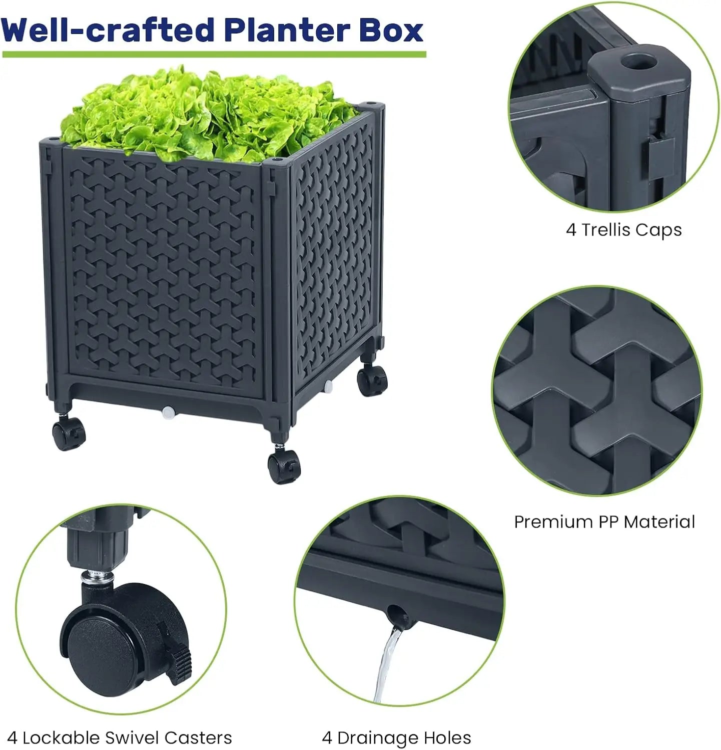 Raised Garden Bed with Trellis – Self‑Watering Planter Box with Wheels for Climbing Plants & Vegetables