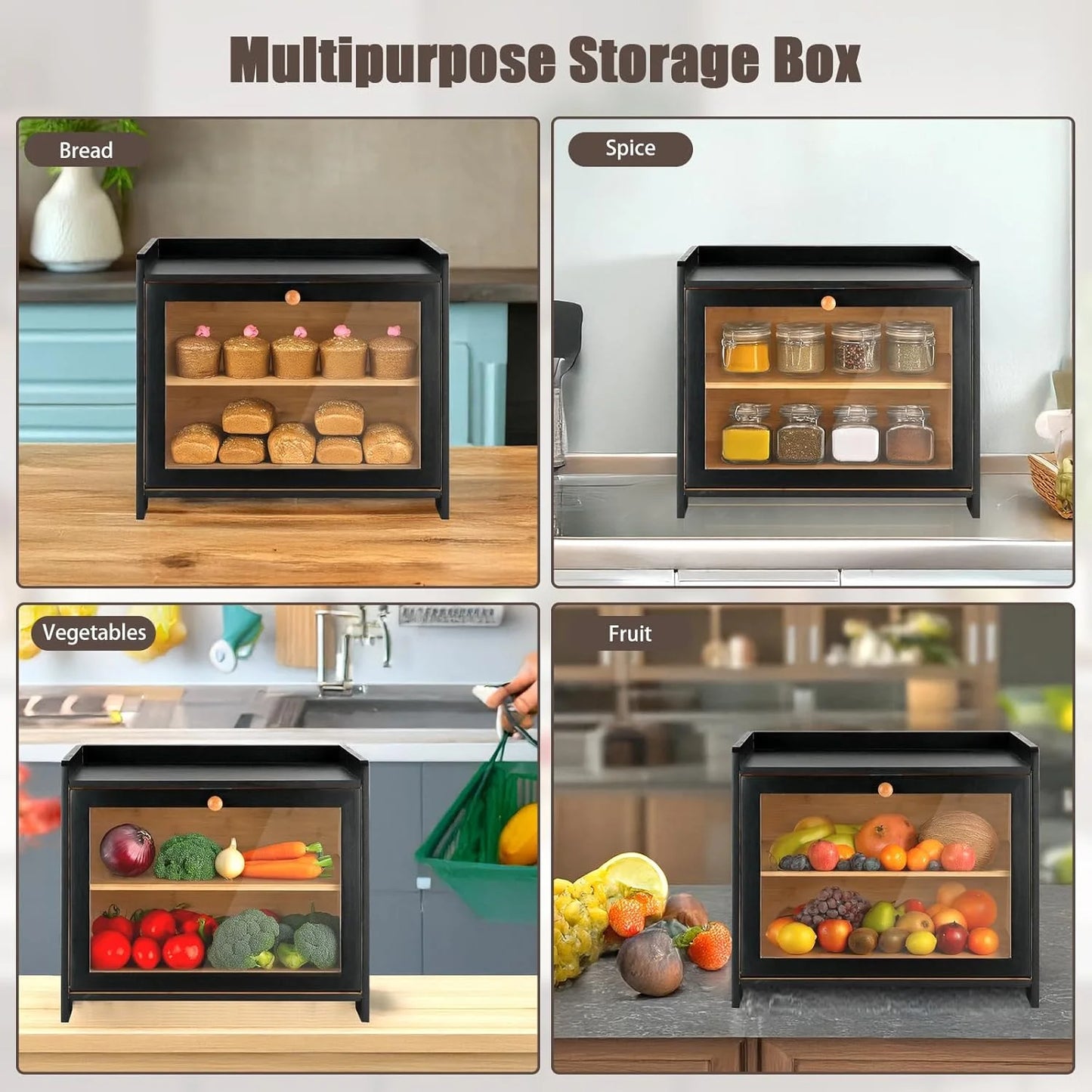 2‑Tier Large‑Capacity Bread Box – Double‑Layer Bamboo Storage Bin with Clear Window