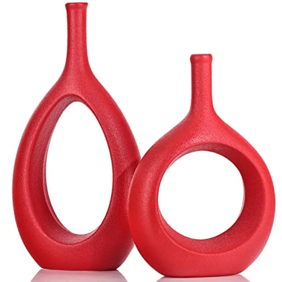 Ceramic Vase Set of 2 Hollow Circle