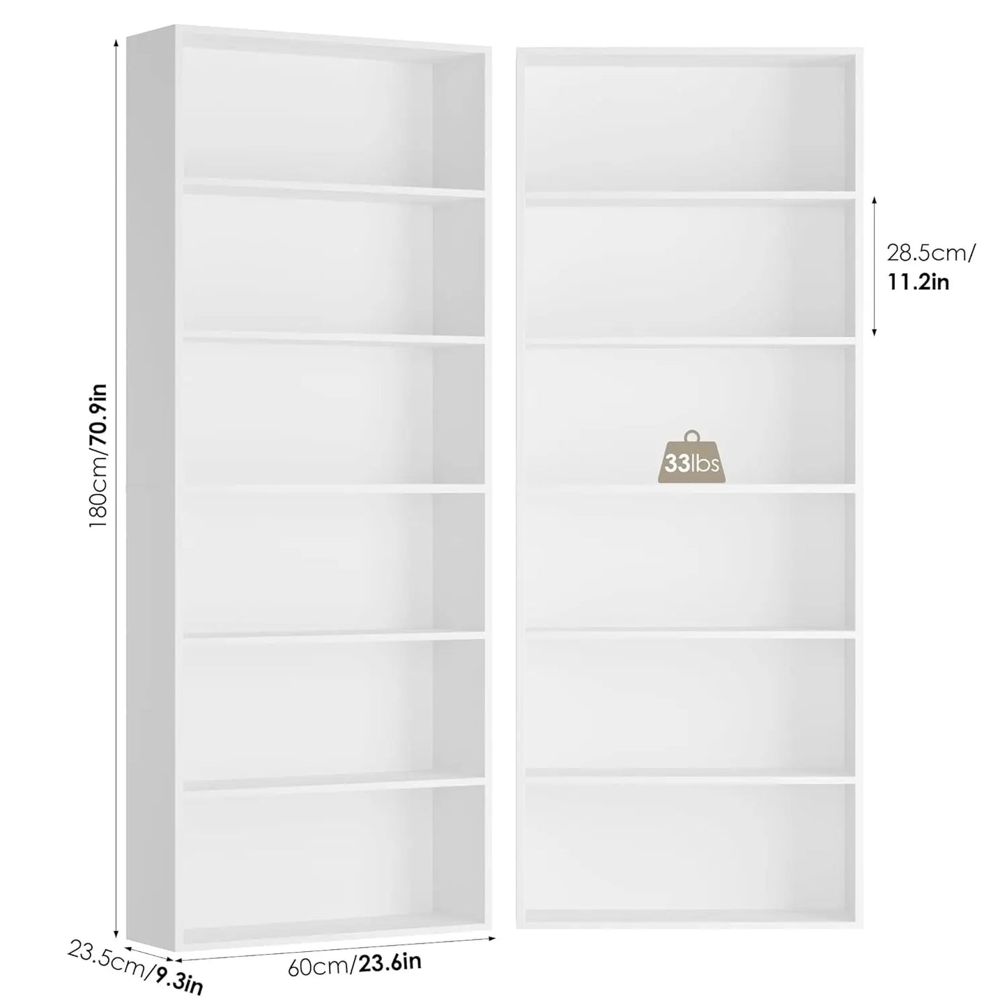 6-Tier Freestanding Open Bookcase Set | 2-Pack Tall Display Storage Shelves